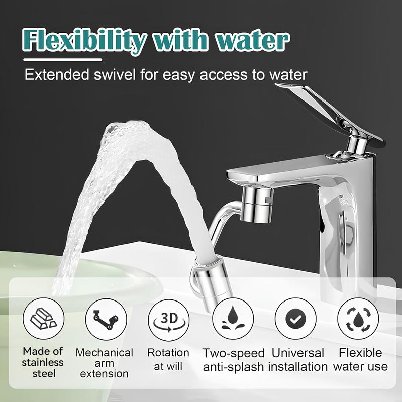 1440° Rotatable Faucet Aerator Extension, All-Angle Control, Dual Sprayer Mode Bathroom & Kitchen Faucet Attachment, Tap Head Replacement for Smart Face Washing, 2 Modes Spray