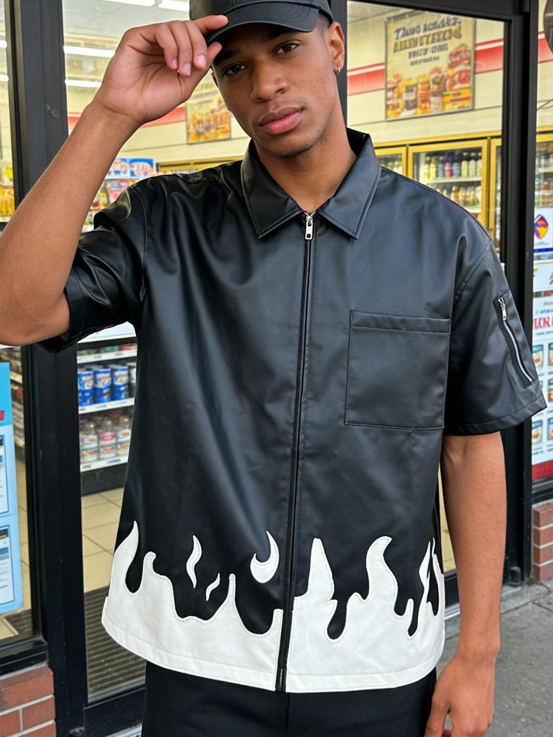 Men's Short Sleeve T-Shirt Jacket Summer Essential Turn-Down Collar Black White Color Block Fashion Trendy Shirt for Casual Outings Casual Menswear Top Tshirt Streetwear Tropical Wetsuit Round Neck Streetwear Tropical Crewneck