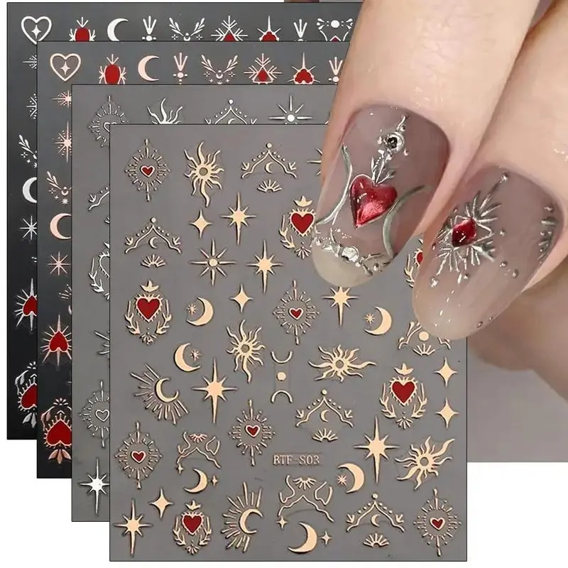 Moon & Star Pattern Nail Art Sticker (6 Counts), Self Adhesive Nail Art Decal, Nail Art Supplies for Women & Girls, Nail Art Decoration Nail Stickers, Nail Design, Nail Art Products