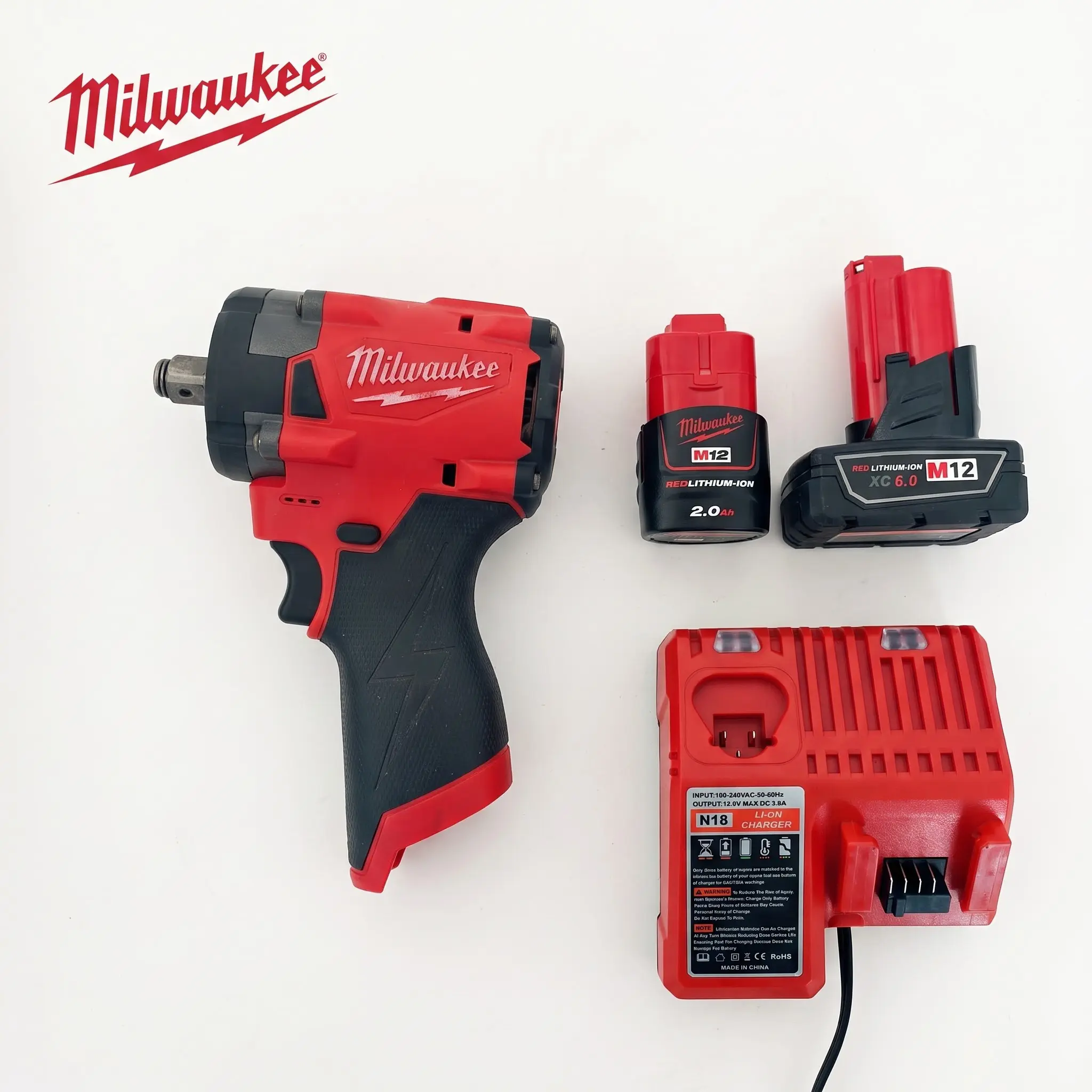 Milwaukee M12 12V Cordless Stubby Impact Wrench Kit - 1/2" Collet, 220N-m High Torque, 0-2400RPM Variable Speed Cordless Tools for Mechanics, Tire Change