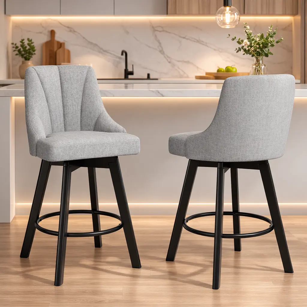 Aowos Barstools with Backs, 24" Counter Height Bar Stools, Fabric Upholstered Counter Bar Stools with Solid Wood Legs for Kitchen Island, Home Bar,  Bar, Island, Kitchen, Dining Room