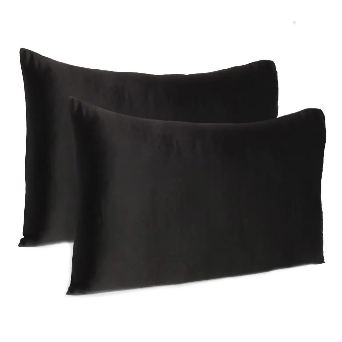 212 MAIN Set of 2 Standard-Size Silk Satin Pillowcases, 20x26 in, Black, Smooth Finish, Dreamy Texture, Ideal for Contemporary Home Decor, Set Of Two