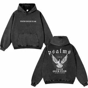 Faith Over Fear Psalms Washed Hoodie, Christian Apparel, Oversized Menswear And Women Menswear Tops, Gym Pump Cover, Hip Hop Y2K Graphic Apparel, Gift for Fans