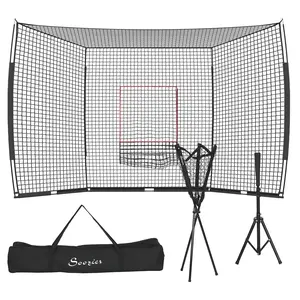 Soozier 17' x 5.5' Baseball Net with Strike Zone, Tee, Caddy, and Carry Bag for Pitching and Hitting, Portable Extra Large Softball and Baseball Training Equipment