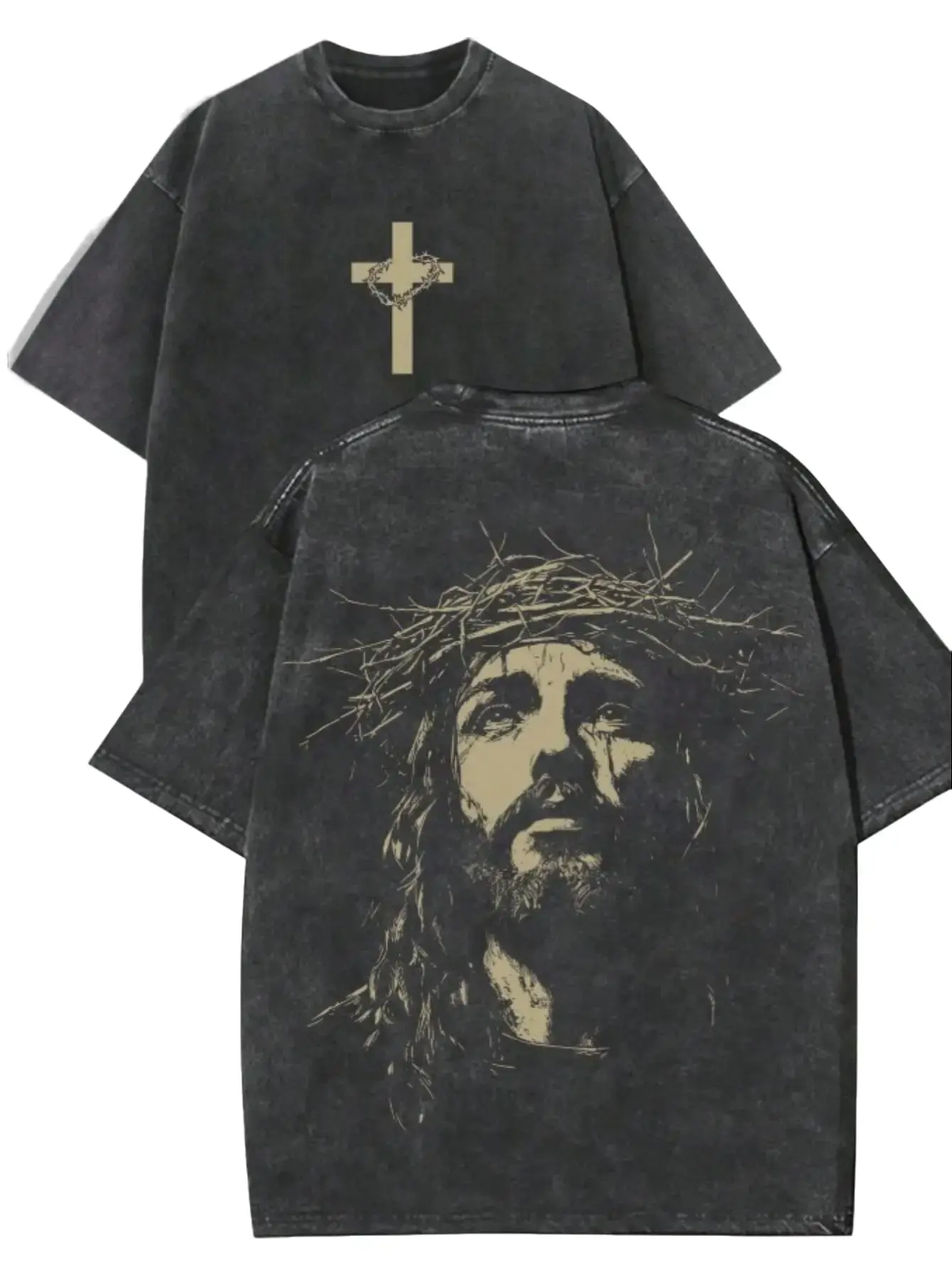 Retro Jesus Graphic T-Shirt for Men, Oversized Christian Streetwear in 260g Heavyweight Fluffy Cotton, Plus Size Aesthetic Fashion Gift,back to school,back to school shopping