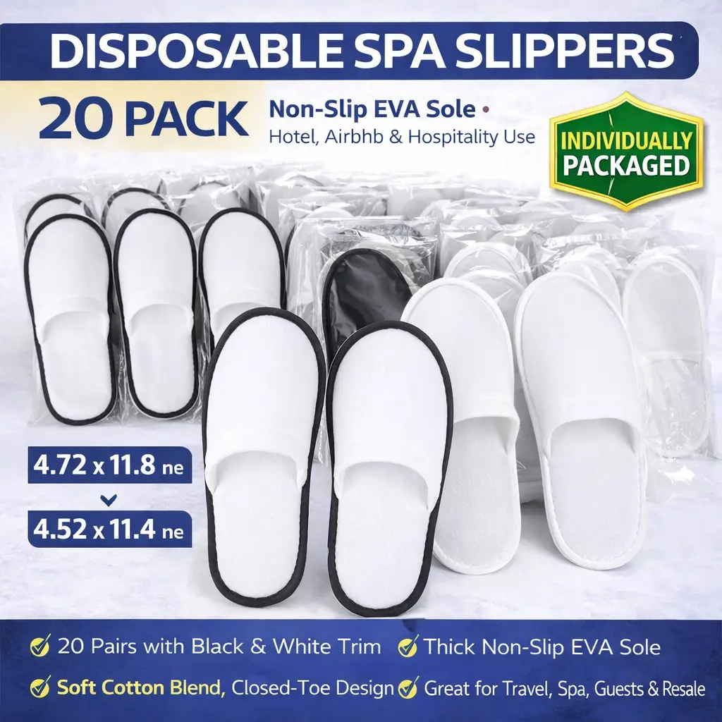 20 Pairs Disposable Spa Slippers Bulk Lot – Hotel Guest Slippers with EVA Non-Slip Sole | Wholesale Travel, Spa, Airbnb & Hospitality Use