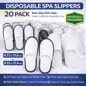 20 Pairs Disposable Spa Slippers Bulk Lot – Hotel Guest Slippers with EVA Non-Slip Sole | Wholesale Travel, Spa, Airbnb & Hospitality Use