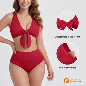 OQQ Women's High Waisted Bikini Customizable Tie-Front Set Swimwear Two Piece Swimsuits Bathing Suits