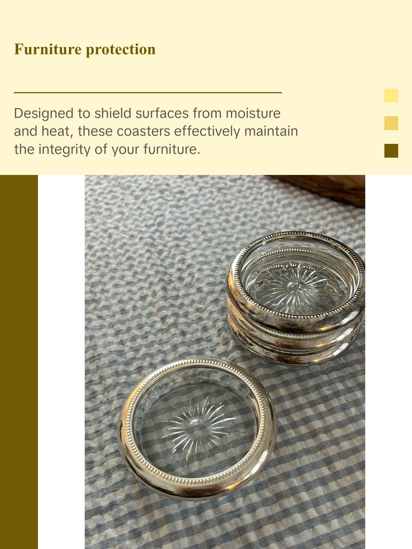 Antique Silver & Glass Coaster Set