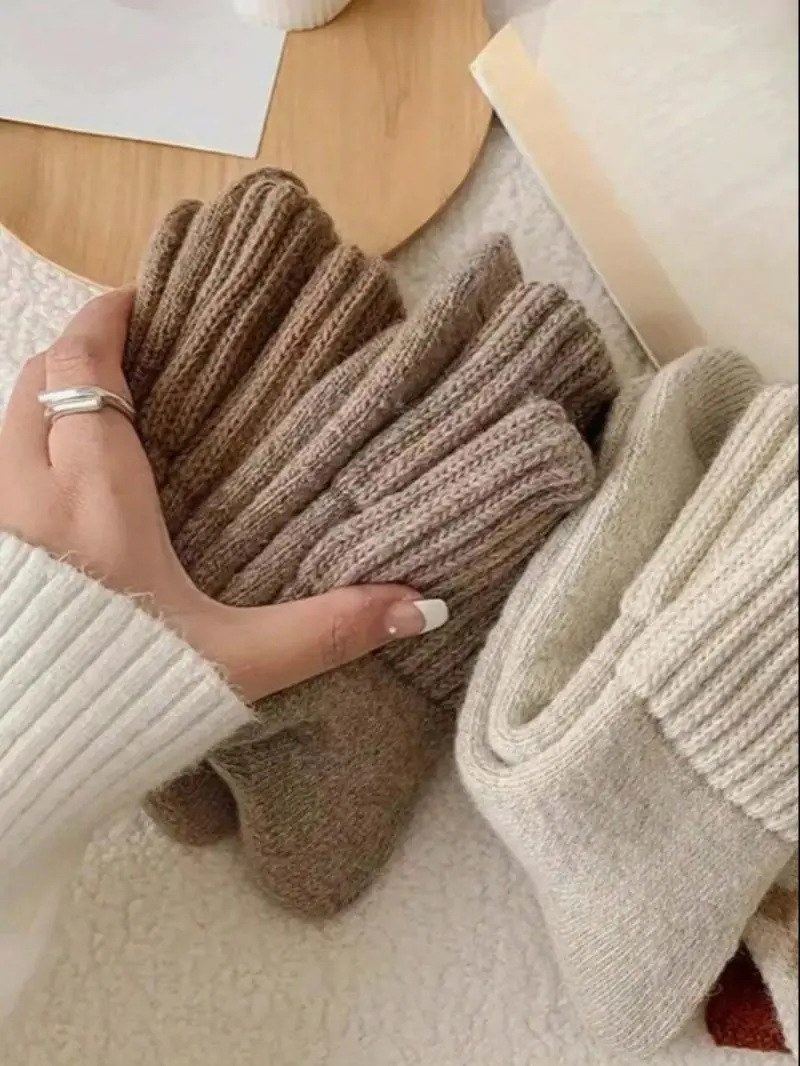 Women's Solid Mid-Calf Polyester Socks - Casual, Soft, Comfy, Warm, Basic, Simple Fit for Fall & Winter Everyday Wear