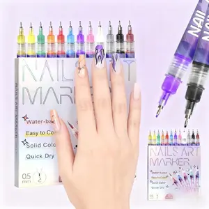 12-Color 3D Nail Art Pen Set, 0.5MM Fine Tip, Dotting Drawing Liner Brush for DIY Nail Art & Manicure Cutics