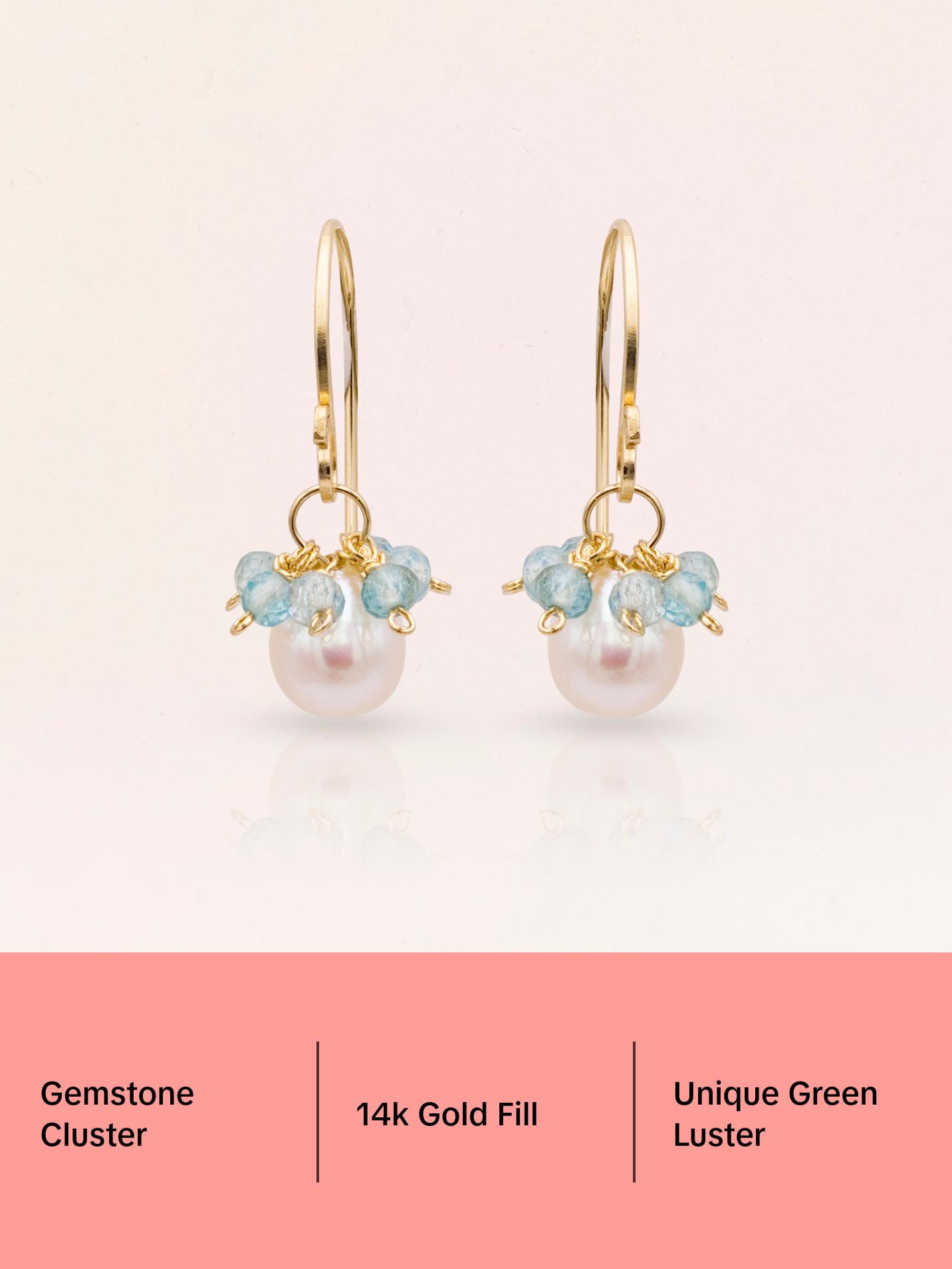 Pearl Earrings with Gemstone Cluster