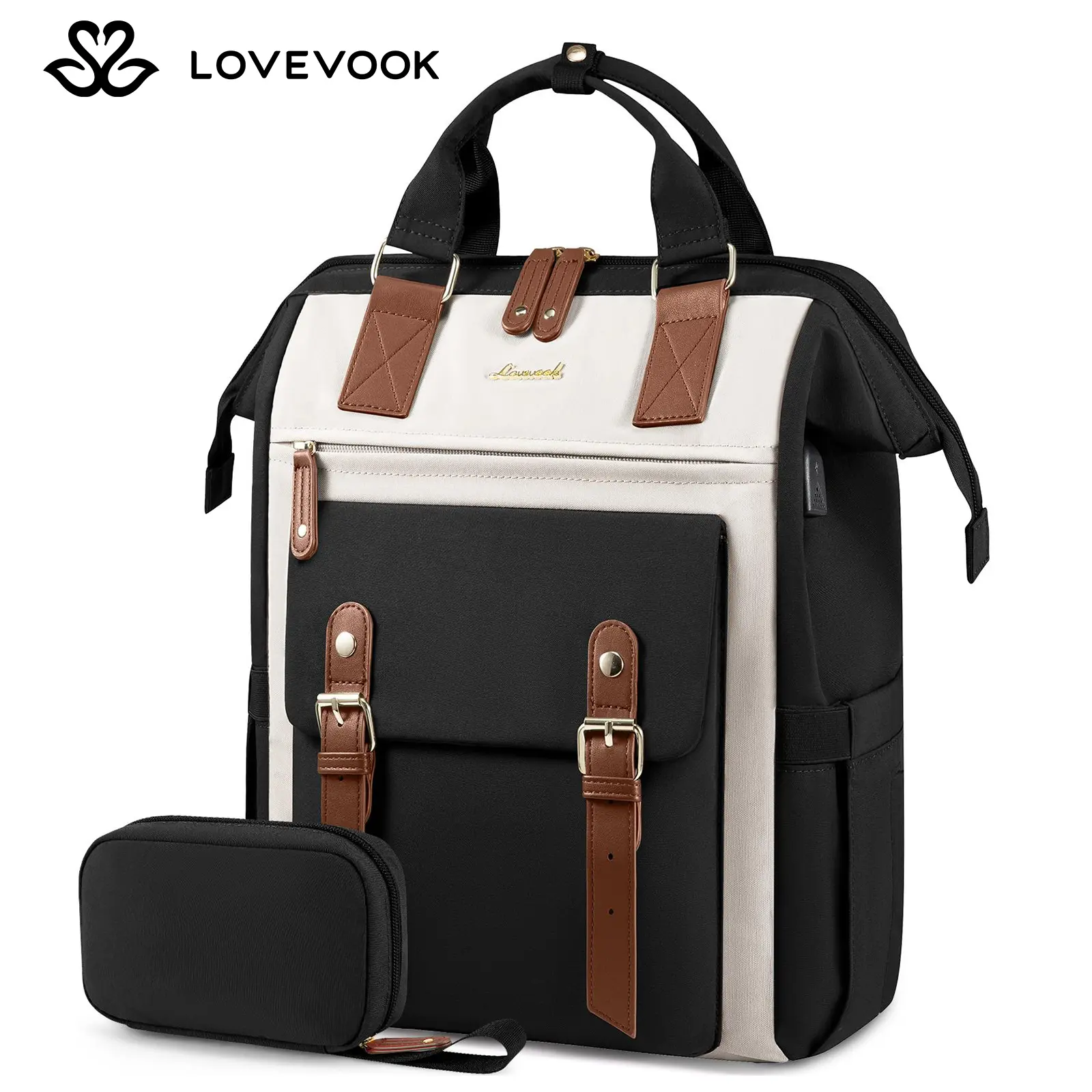 LOVEVOOK Laptop Backpack with USB Port and Small Bag for Women -Stylish Work Bag for Teacher, Nurse, Travel