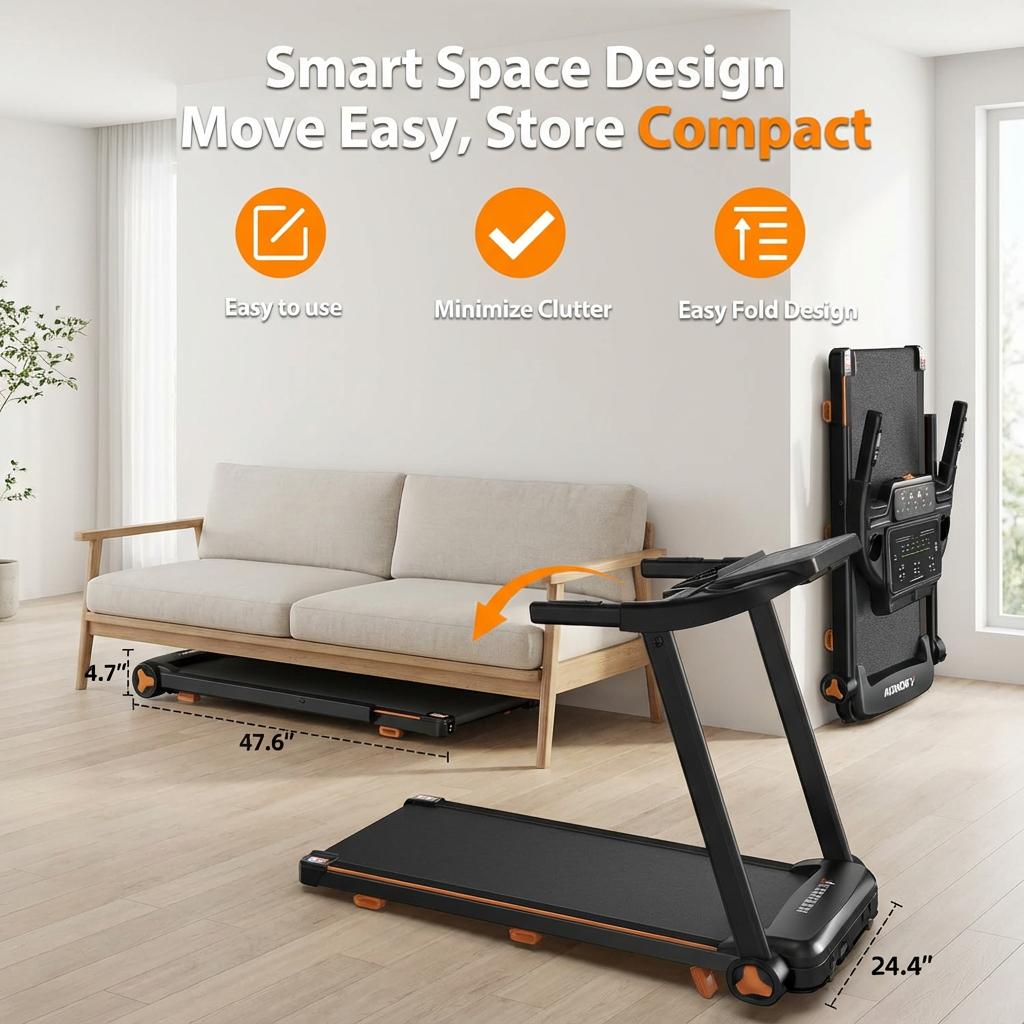 Unisex Modern Adjustable Foldable Running Treadmill for Home Gym, 3HP Motor, 8.5MPH Speed, Dual LED Screen, Bluetooth Speaker, 280LBS Capacity for Home Office, Compact