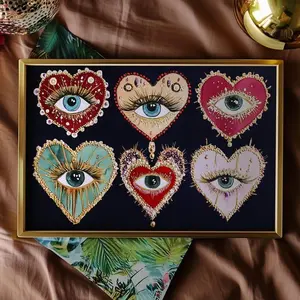 Psychedelic Heart Eye Poster, Gothic Jewel Tone Wall Art, Surreal Mystic Eye Print, Dark Aesthetic Statement Decor. No Framed