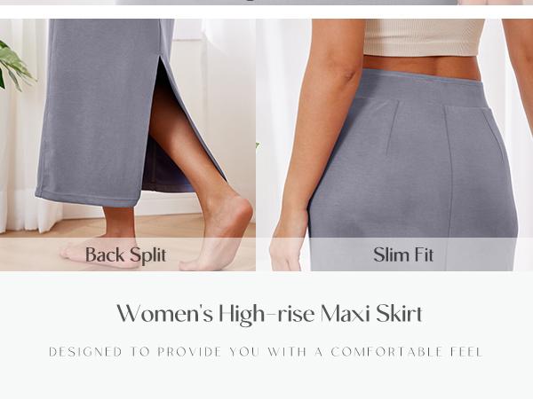 ODODOS Modal Soft Maxi Skirt for Women, Back Slit High Waist Casual Long Pencil Skirts