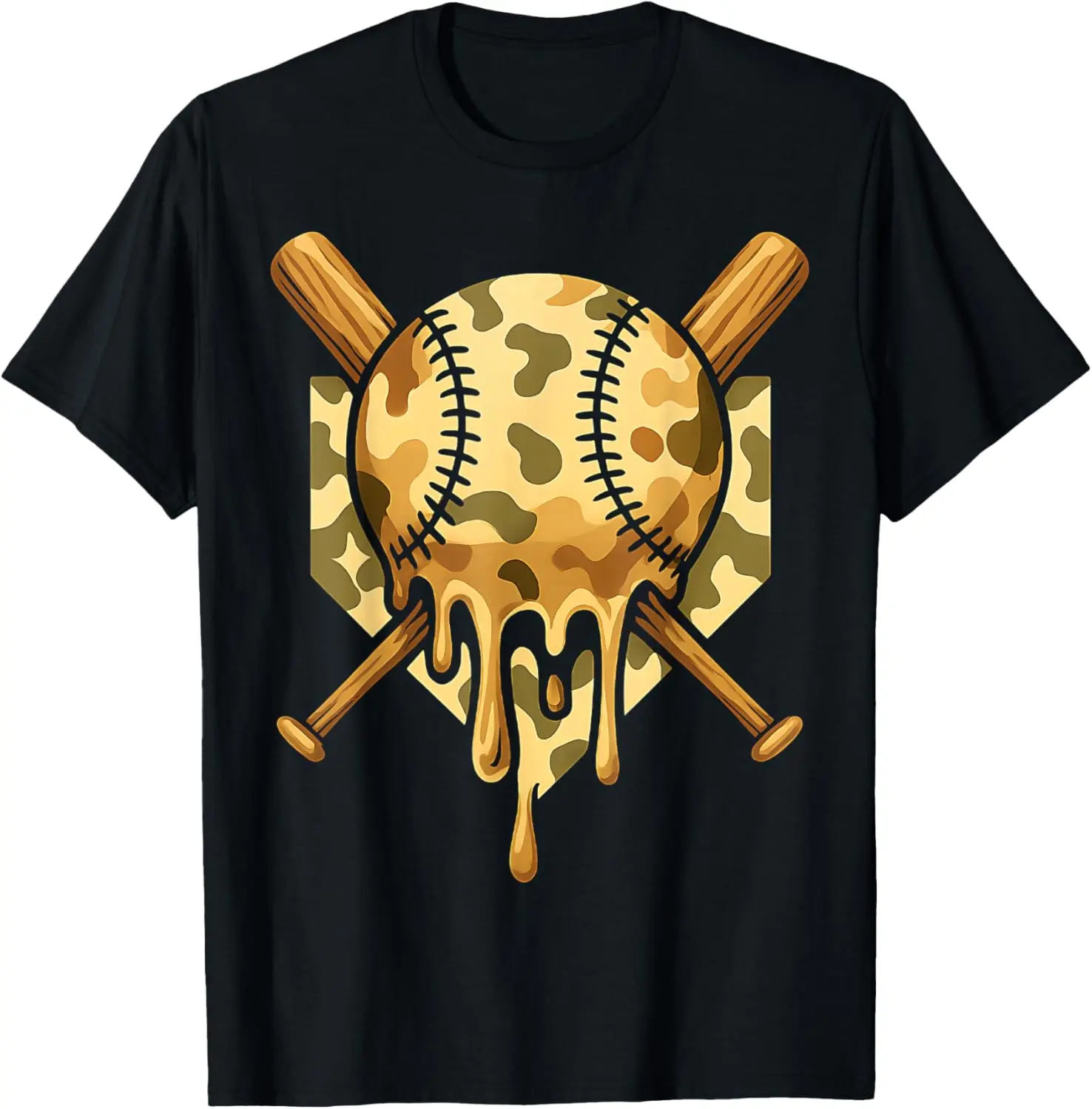 Baseball Drip for Boys Ice Cream Dripping Boys Baseball Camo T-Shirt - Crewneck Men Women Youth Boys Girl T-shirt Cotton Fabric
