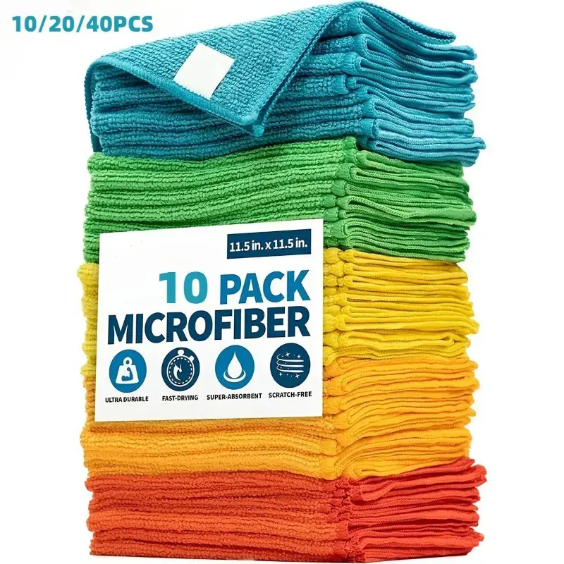 10-Count Reusable Magic Microfiber Cleaning Cloths, Thick Soft Scratch-Free Removable Washable Towels, Multipurpose Cleaning Supplies for Car & Kitchen Use, Removable Washable Microfiber, Scratch Free Microfiber