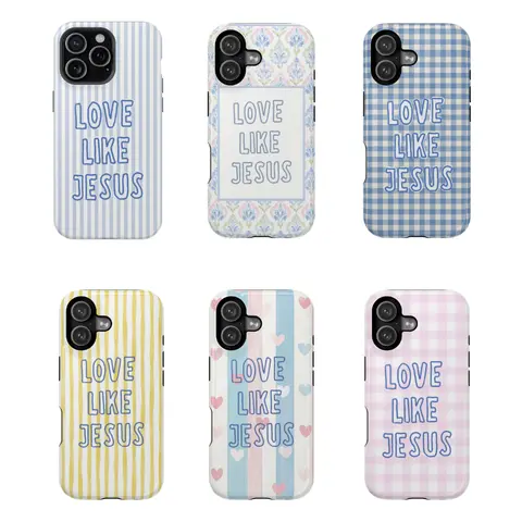 VYD "Love Like Jesus" Religious Christian Collection Protective Cellphone Case - Waterproof, Glam Blue Stripe, Bible Verse Aesthetic, Accessories for Women, American Retro, Club, Fit for iPhone 11-18, Air, Plus, Pro, ProMax