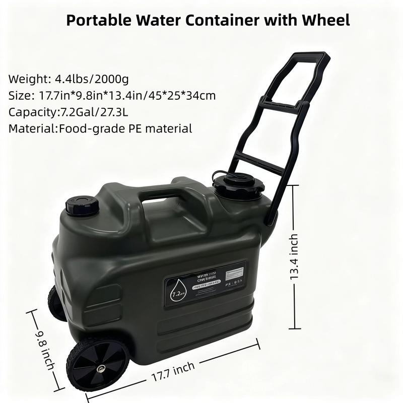 7.2 Gallon Large-Capacity Outdoor Water Container Wheeled Portable Food-Grade Material 100% Leak-Proof Design Ideal for Camping Emergency Water Storage