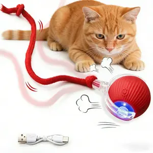 Electric  Interactive Pet Toy with Rope ,Anti-Depression Fun Gift for Cats &Dogs,Used for Indoor Cat Red LED Light Ball Rolling Quickly, Can BeUsed On The Carpet