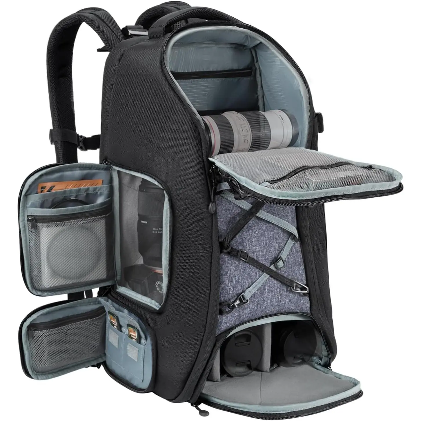 K&F CONCEPT 30L Durable Camera Backpack for Photographers, with Side Opening, DSLR Tripod Smartphone SD Card Storage, 16-Inch Laptop Compartment, Rain Cover, Accessories & Protection for Canon/Nikon/Sony Cameras, DJI Mavic Drone (Travel Use)