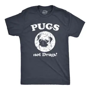 Mens Pugs Not Drugs T shirt Pug Face Funny T shirts Dogs Humor Novelty Tees Mens Funny T Shirts Cool Vintage Fashion T-Shirt Gift Classic Menswear Funny Dog Short Sleeve Novelty Tees for Guys