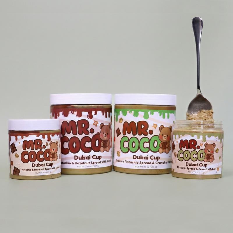 Mr. Coco Dubai Cup – Pistachio Cream + Tahini & Crunchy Kataifi - 8oz Jar - 2 Flavors: Classic & Hazelnut