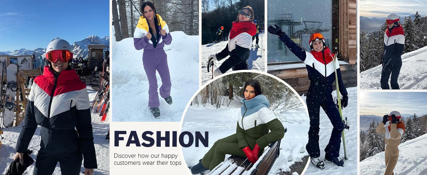 Fisoew Womens One Piece Ski Suit Warm Waterproof Snowsuits Winter Snow Jumpsuits Outdoor Sports Outerwear