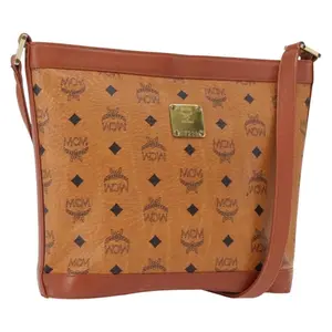 Pre-owned MCM Canvas Shoulder Bags Logogram Vicetos Shoulder Bag PVC Leather Brown Gold