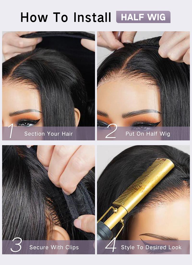 [3 IN 1 HALF WIG] Wavymy Kinky Curly 3 In 1 Seamless Flip Over Half Wig #1B30 Highlight Glueless No Lace Reusable Human Hair for 3 Hairstyles