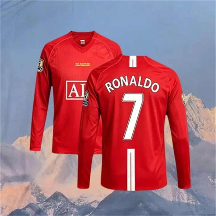 2007 2008 Home Retro Red No.7 Ronaldo Long Sleeved Soccer Jersey