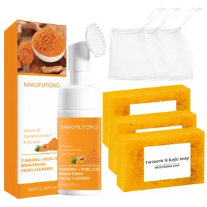 Turmeric Wash two PieceSetTurmericCleansing Mousse, Turmeric Kojic Acid Brightening Cleansing Set, Mousse & Soap Facial Wash Exfoliating Dark Spot Correcting Skincare
