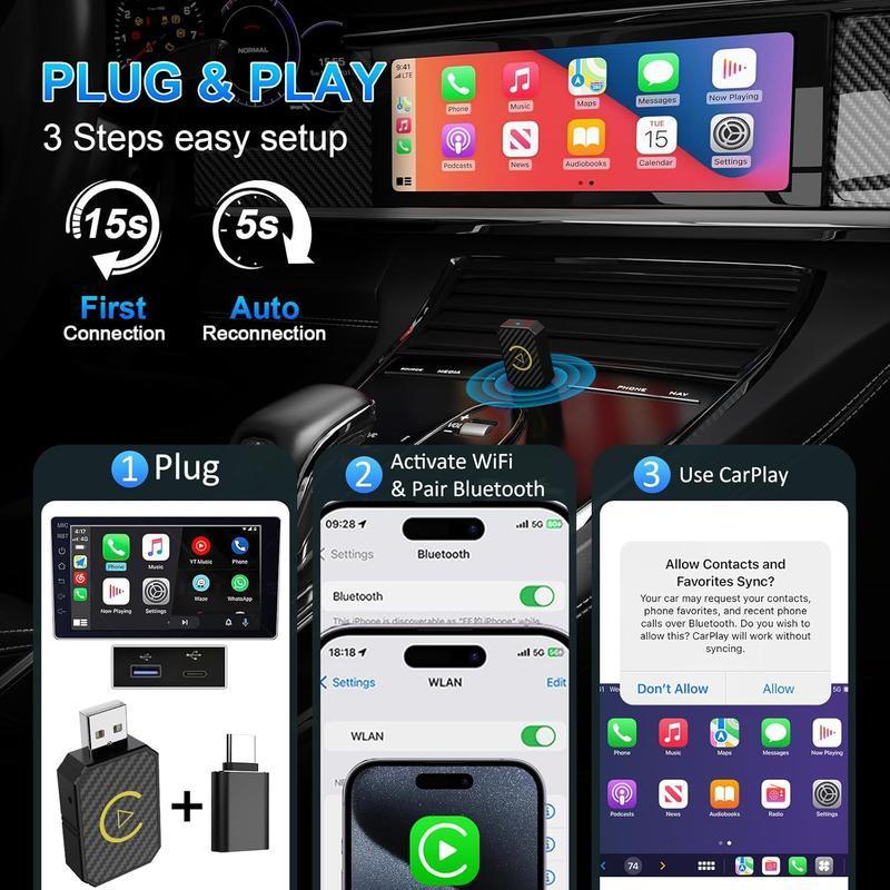 2026 Wireless Adapter for iPhone/Android Fast Connect No Delay Hands-Free Calling Electronic Charger CarPlay Adapter 2026 Wireless Adapter for iPhone/Android Fast Connect No Delay Hands-Free Calling Electronic Charger CarPlay Adapter