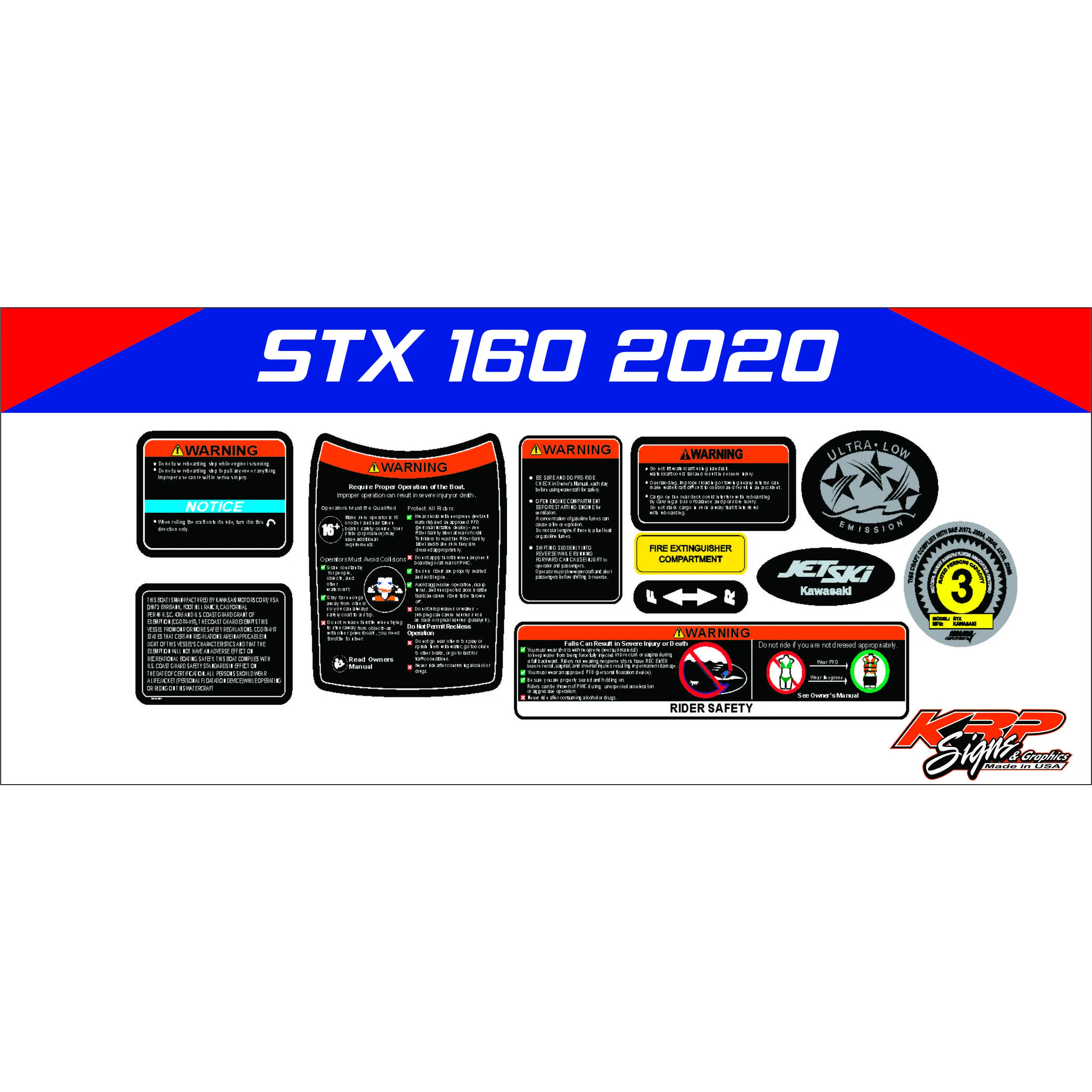 Kawasaki STX 160 X 2020 Warning Graphics / Decal / Sticker Kit