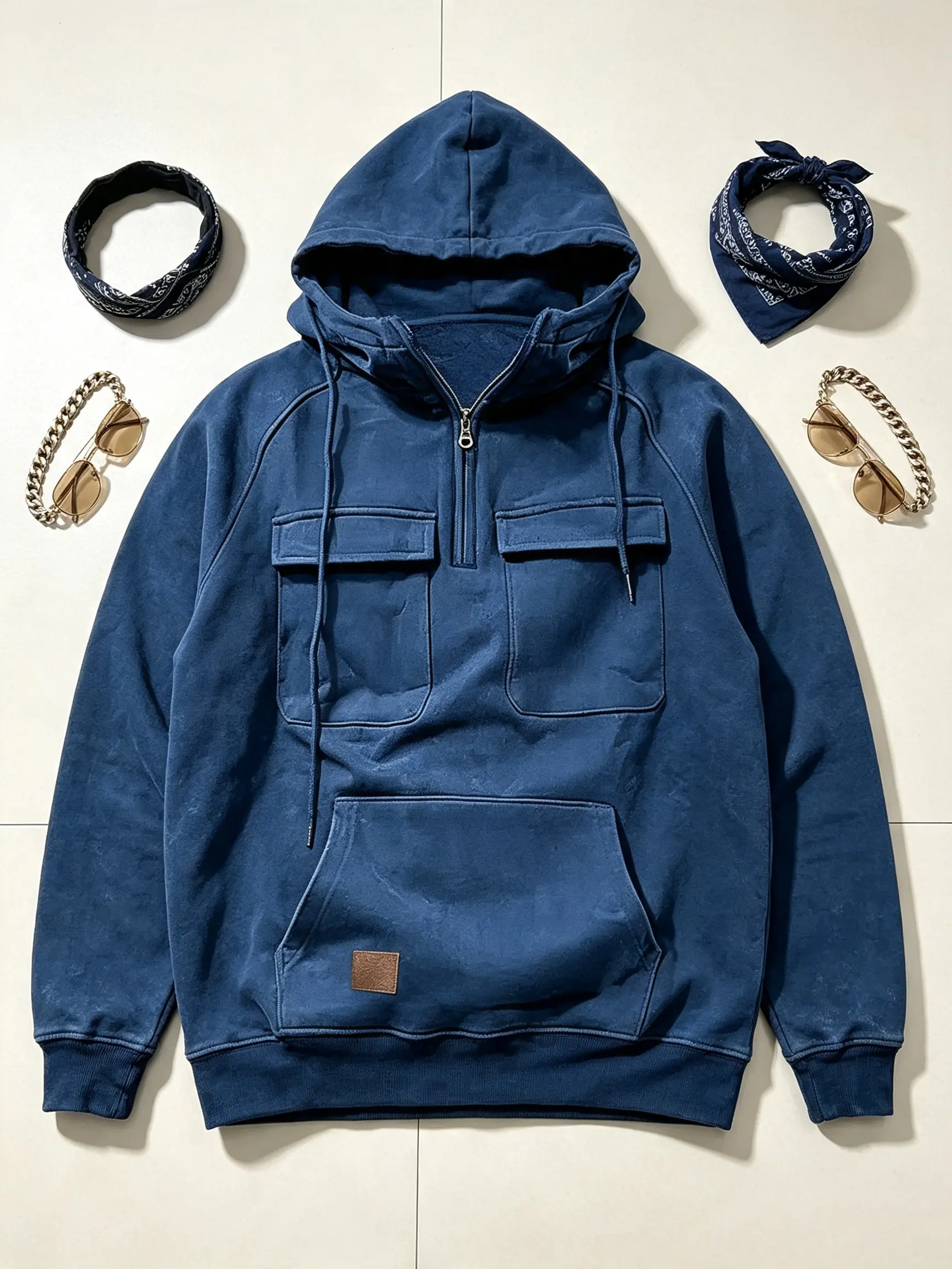 Men's Quarter-Zip Cargo Pullover Hoodie - Tactical, Fashionable, Workout Gym & Outdoor Sweatshirt with Hooded Collar