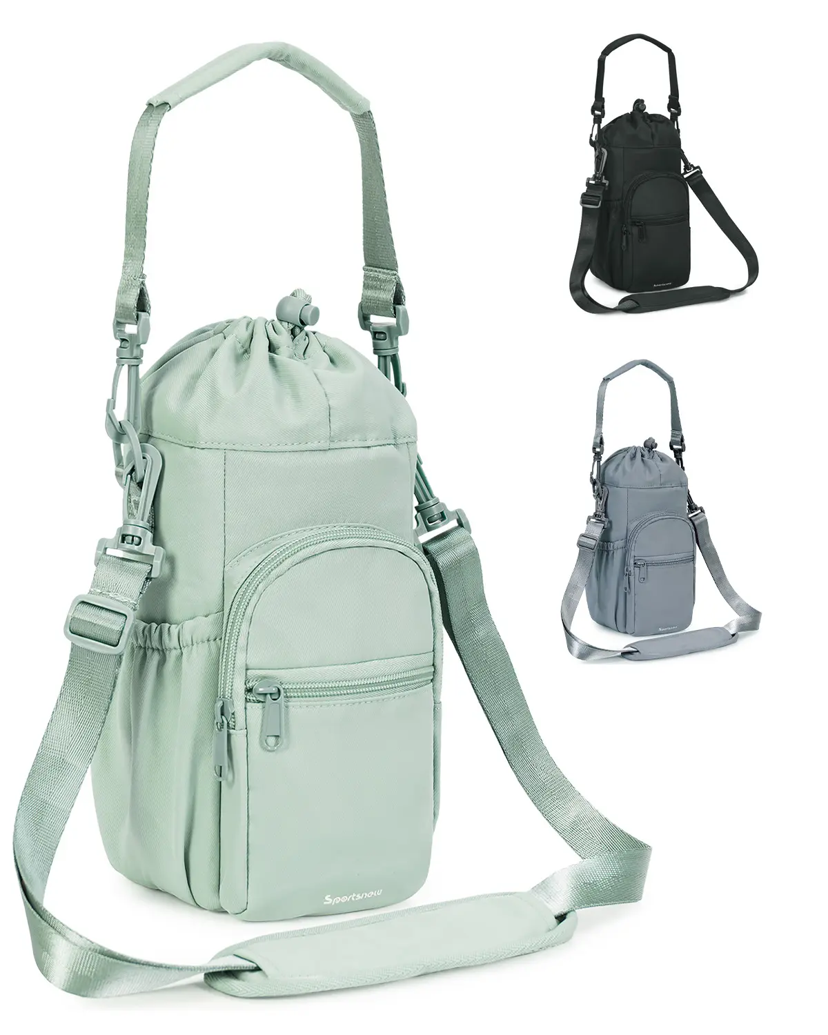 Women's Crossbody Water Bottle Holder Bag - Insulated, Water-Resistant Durable Nylon, Portable Detachable Sling, Adjustable Shoulder Strap, 4"x5"x12" for 32oz-40oz Cup, Drawstring Closure, Phone & Multiple Pockets, Ideal for Camping, Outdoor Use, Handy