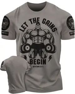 031. Let The Gains Begin Funny Motivational Workout Gym T-Shirt for Men Bodybuilding Fitness Tee Athletic Sports Clothing