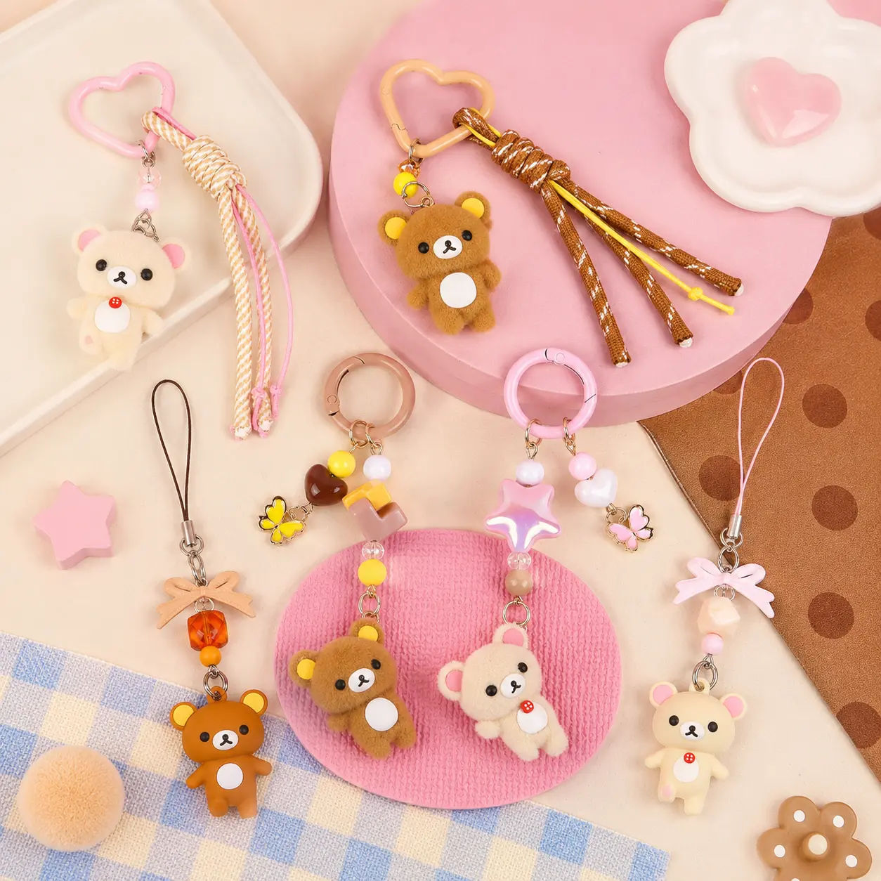[Back to school] MINISO x Rilakkuma Mini Couple Keychain Charm | Cute Interlocking Bag Pendant for Backpack, Purse & Gift Sharing, Back To School,backpacks for school,cute backpacks for school,bookbag,school backpack