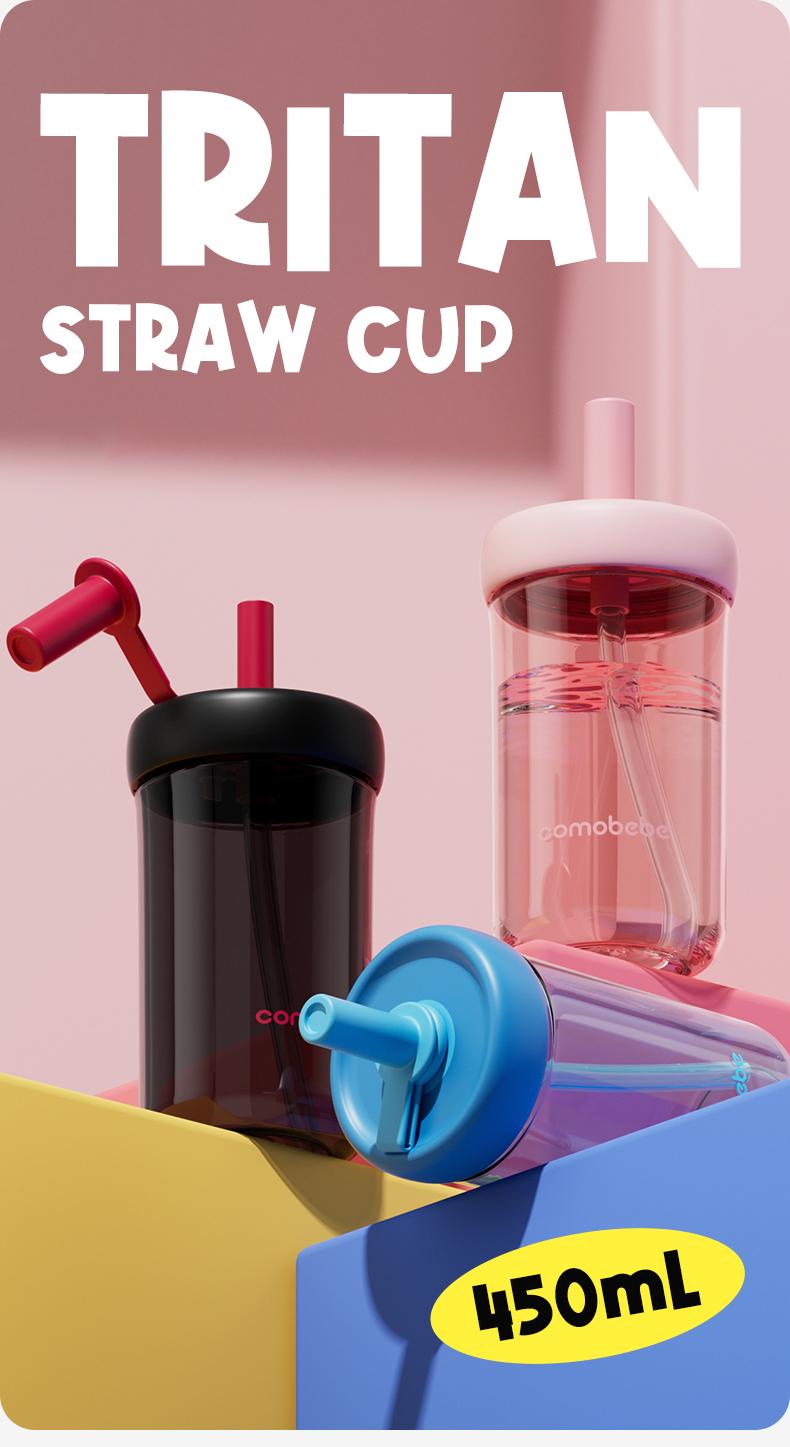 【COMOBEBE】15oz Tritan Sippy Cup – Leak-Proof Design , Food-Grade Silicone Straw, BPA-Free, Dishwasher Safe Bottle Drinkware Reusable Portable