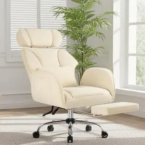 HOFFREE Criss Cross Chair with Wheels Ergonomic Office Chair with Reversible Armrest Wide Seat Comfy Desk Chair with Foot Rest for Gaming,Reading,Working(Beige)