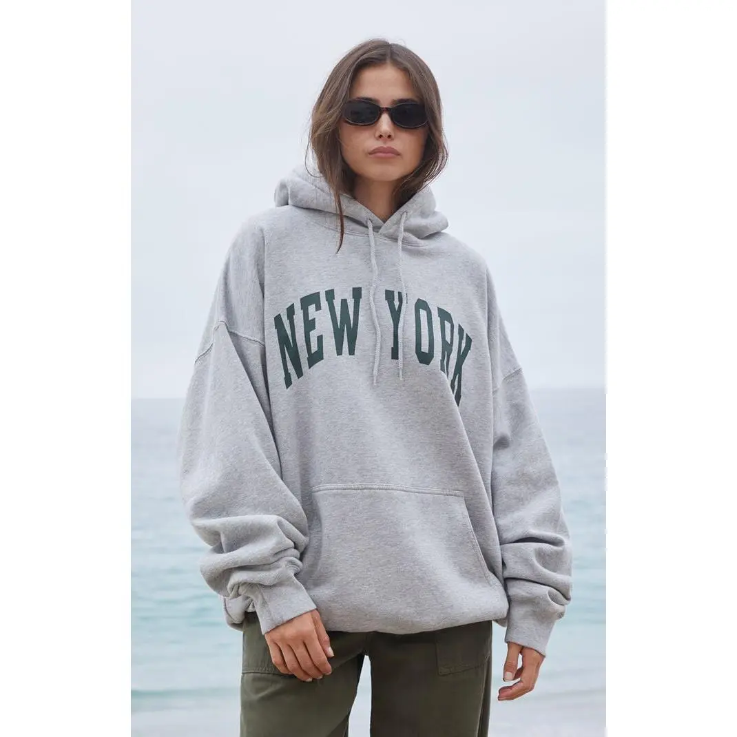 John Galt Women's Silver New York Oversized Hoodie