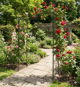 Black Metal Garden Arch 80.3''L×20.47''W×81.1''H | Outdoor Rose & Climbing Plant Support