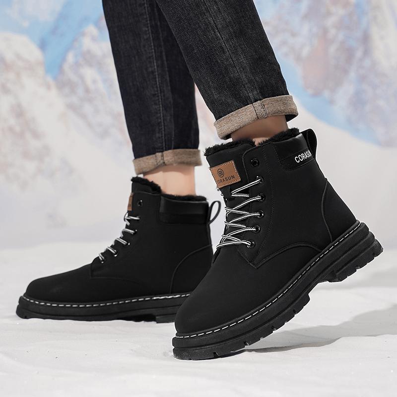 CORASUN 2025 US multi warehouse shipment for autumn and winter men's mid top sports and leisure shoes with fleece snow boots, anti slip work boots, leather covered outdoor boots, fashionable motorcycle boots