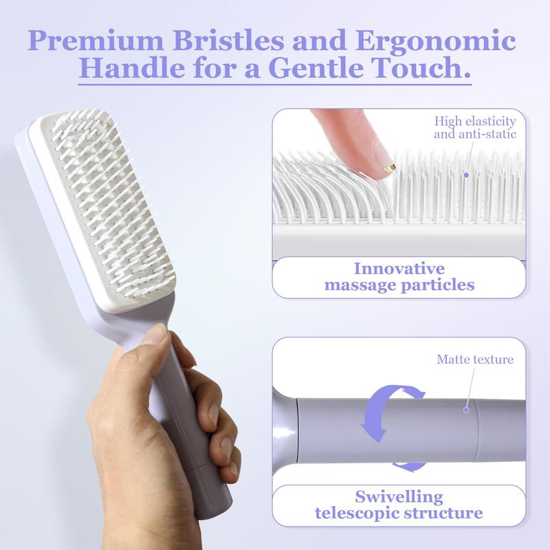 Self Cleaning Hair Brush,Rotating Retractable Comb, Innovative Design, Can Easily Clean Broken Hair Residue, Suitable ffor People/Pets/Blankets/Brush