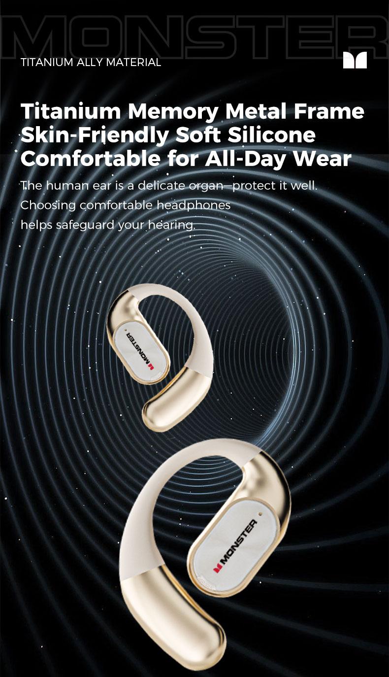 Monster Open-Ear Mic Headset, Dual-Fold Design, Mic Noise Cancellation Headphones, 100H Long Battery Life Bluetooth 6.0 Wireless Earbuds, Touch Control, IPX5 Sweatproof, for Running, Workout, Driving, Back to School– Gifts for Men & Women