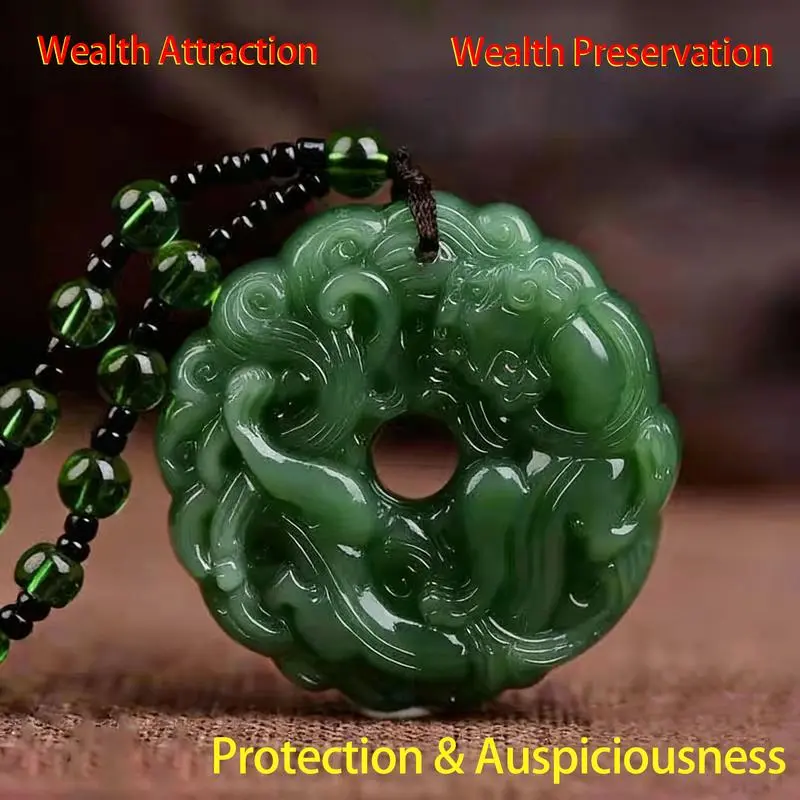 Green Jade Hand-Carved Pixiu Dragon Pendant Necklace - Unisex Chinese-Inspired Dragon-Inspired Green Stone Costume Jewelry, 70cm Lucky Wealth-Attraction Protection Amulet, Christmas Birthday Gift, Chinese-Inspired Necklaces, Dragon Inspired Necklaces