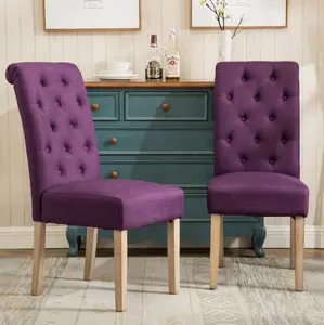 Habit Solid Wood Tufted Parsons Purple Dining Chair, Set of 2