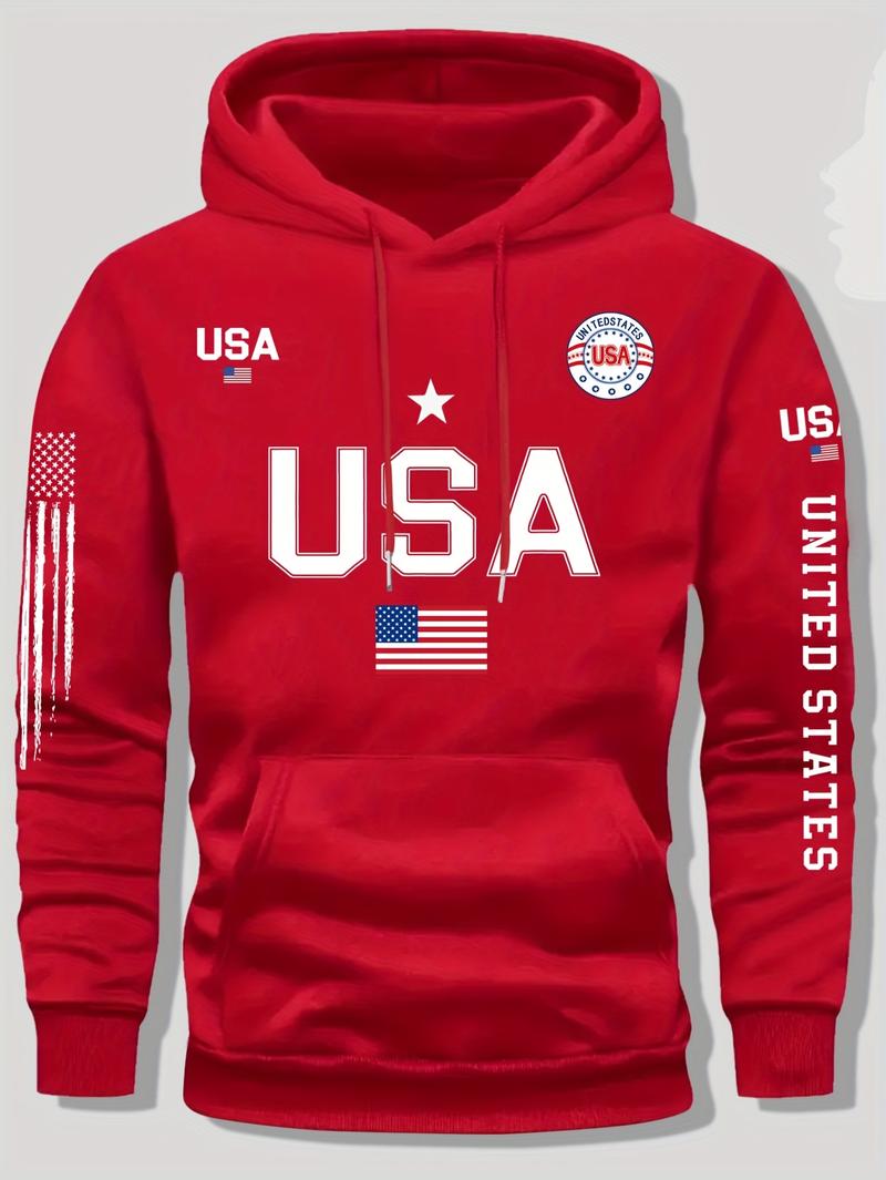 USA Flag Pattern Hoodie for Men & Women Fleece Lined Unisex Casual Knit Pullover for Students Autumn Winter Spring 2026 Sports Sweater