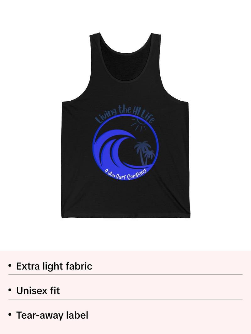 O'ahu Surf Company Men's Living the HI Life Hawaii - HI-Surf Tank Top, 100% Combed Cotton - Fabric Menswear Gym